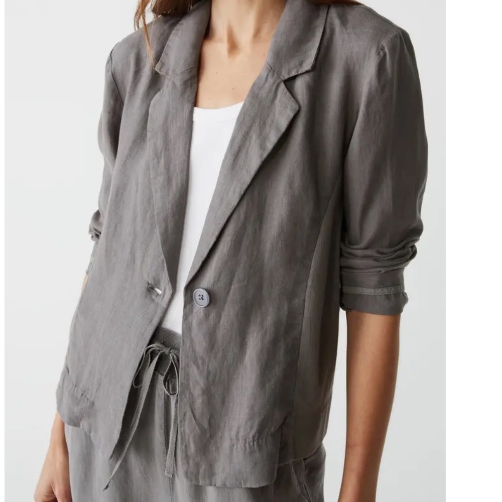 NWT 🩶Michael Stars Gray Linen Pearson Mixed Rib Blazer Jacket. Size M
